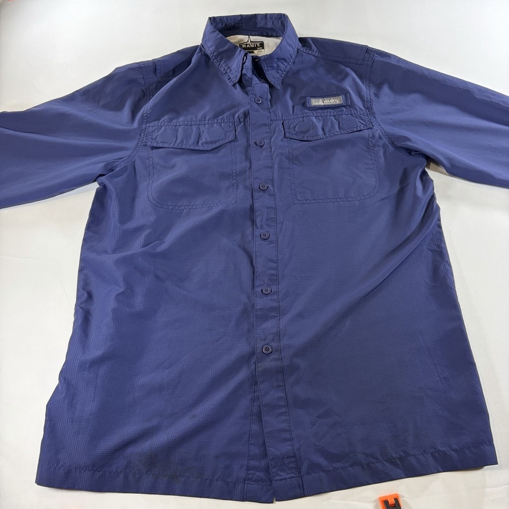 Habit Men's M Blue UPF 40+ Vented Long Sleeve Fishing Outdoor Shirt